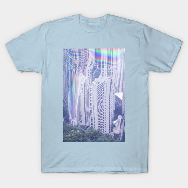 Vaporwave Holographic glitch buildings T-Shirt by isarol